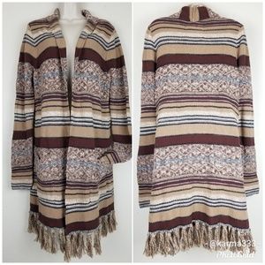 Bob Timberlake Duster Cardigan Sweater Fringe Sz L